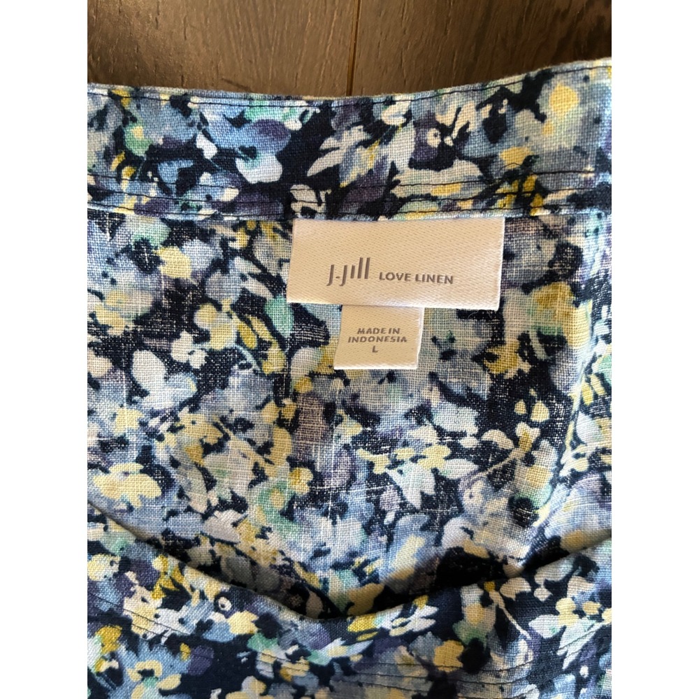 J. Jill Love Linen Blue Floral Shift Dress Short Sleeve Size L WDR237531 - Picture 3 of 9